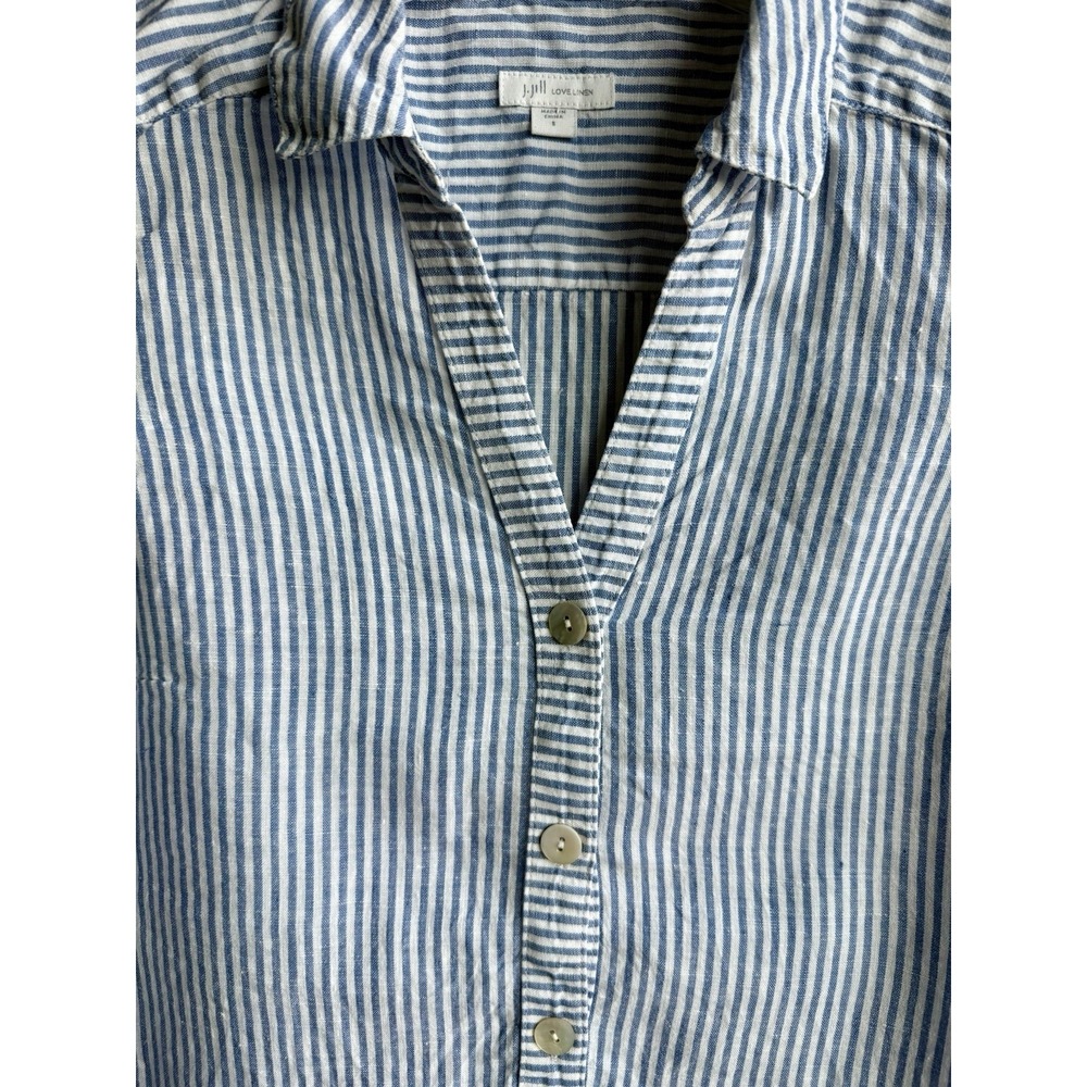 J. Jill Love Linen Blue White Striped Sleeveless Button Front Tunic Top Small